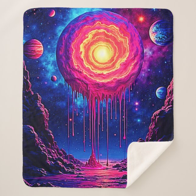 Cosmic Dripping Planet Art Sherpa Blanket (Front)