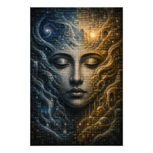 Cosmic Duality Micro Mosaic Face 3D Poster