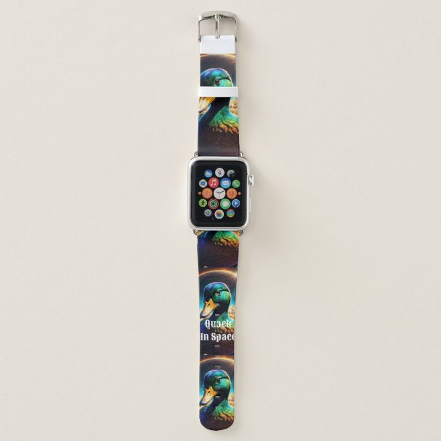 "Cosmic Duck: A Vibrant Journey Through Space" Apple Watch Band (Front)