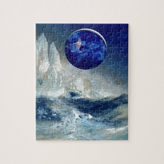 Cosmic Earth at Night and Thomas Moran Iceberg Jigsaw Puzzle (Vertical)