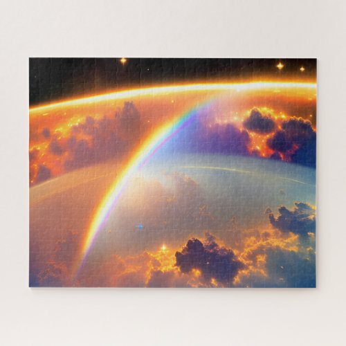 Cosmic Earth Dimensions with Stars and Rainbows Jigsaw Puzzle