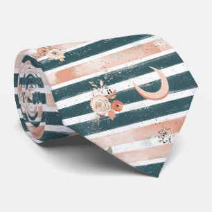 Cosmic Earth Tone Stripe with Tribal Moon Neck Tie
