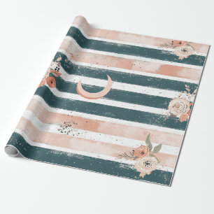 Cosmic Earth Tone Stripe with Tribal Moon Wrapping Paper