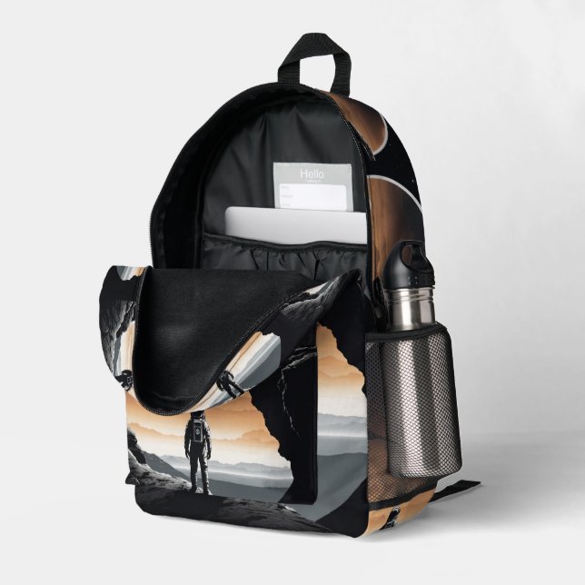  "Cosmic Edge: Astronaut Emblem" Printed Backpack (Back Corner Right (Open))