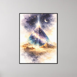 Cosmic Egyptian Pyramid Art, Ancient Egypt Digital Canvas Print