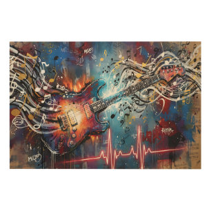 Cosmic Electric Guitar Wood Wall Art