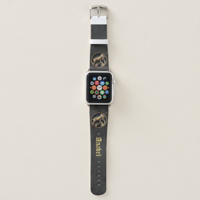 Cosmic elegance, the golden, black whale  apple watch band (Front)