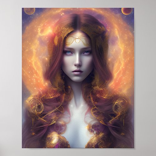 Cosmic Enchantress Golden_Adorned Fantasy Beauty Poster