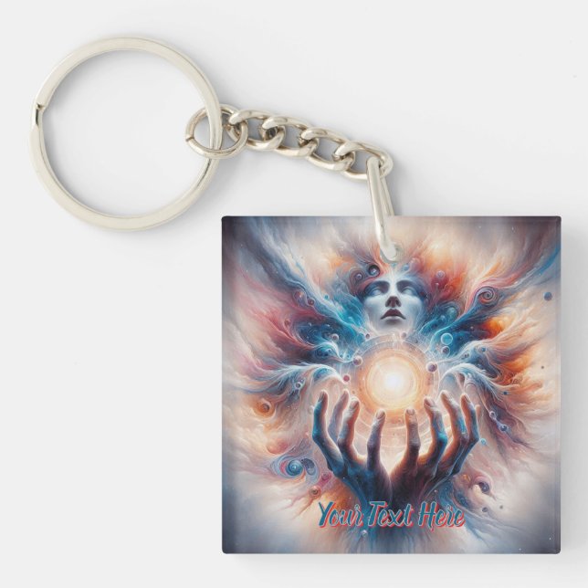 Cosmic Energy Embraced by Hands Keychain (Front)