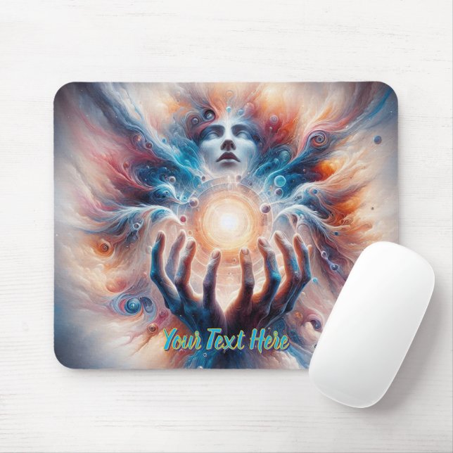 Cosmic Energy Embraced by Hands Mouse Pad (With Mouse)