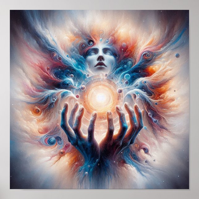 Cosmic Energy Embraced by Hands Poster (Front)