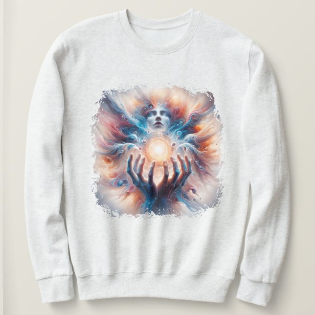 Cosmic Energy Embraced by Hands Sweatshirt (Design Front)