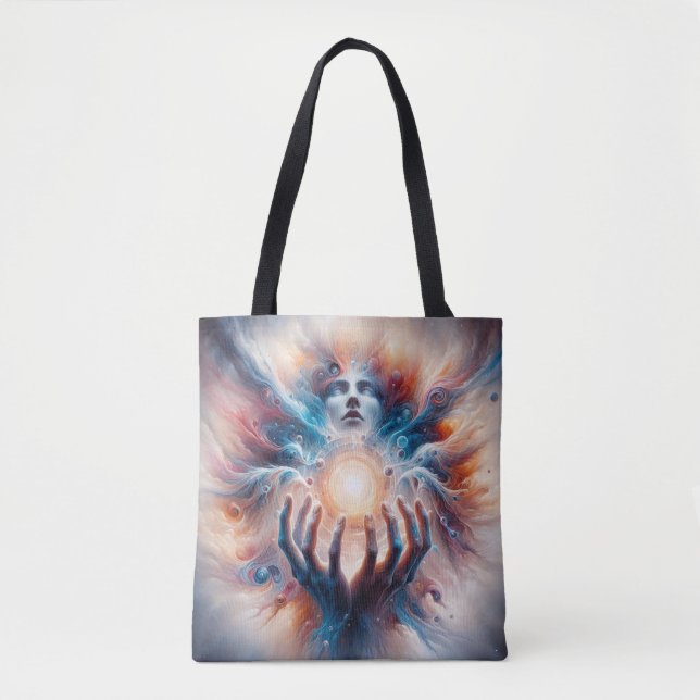 Cosmic Energy Embraced by Hands Tote Bag (Front)