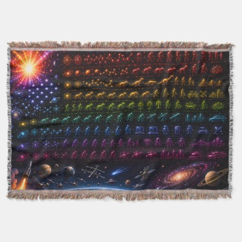 Cosmic Evolution American Flag | Big Bang to Human Throw Blanket