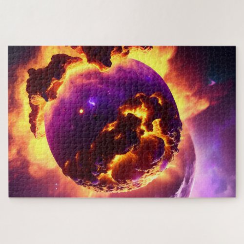 Cosmic Exploding Fire Orange and Purple Nebula Jigsaw Puzzle