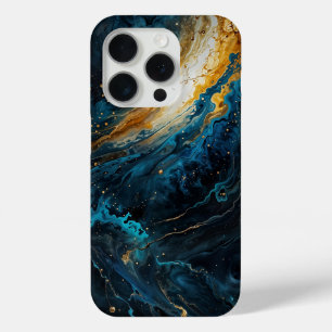 Cosmic Explosion Blue and Gold Abstract iPhone 15 Pro Case