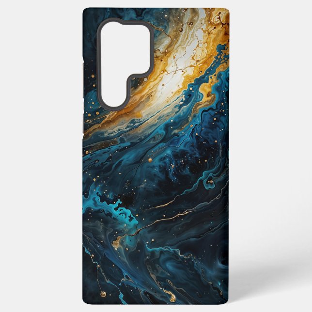 Cosmic Explosion Blue and Gold Abstract Samsung Galaxy Case (Back)