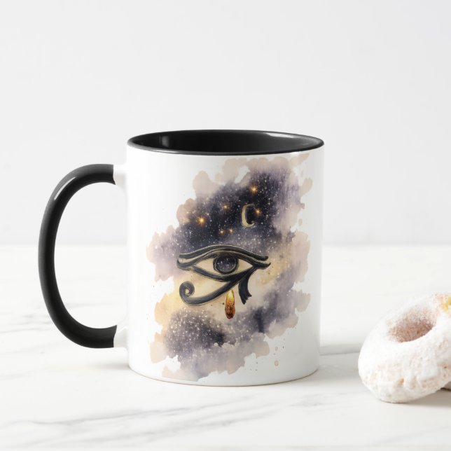 Cosmic Eye of Horus Coffee Mug Ancient Egyptian  (With Donut)