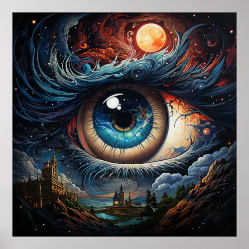 Cosmic Eye with a Castle and Red Sun Poster