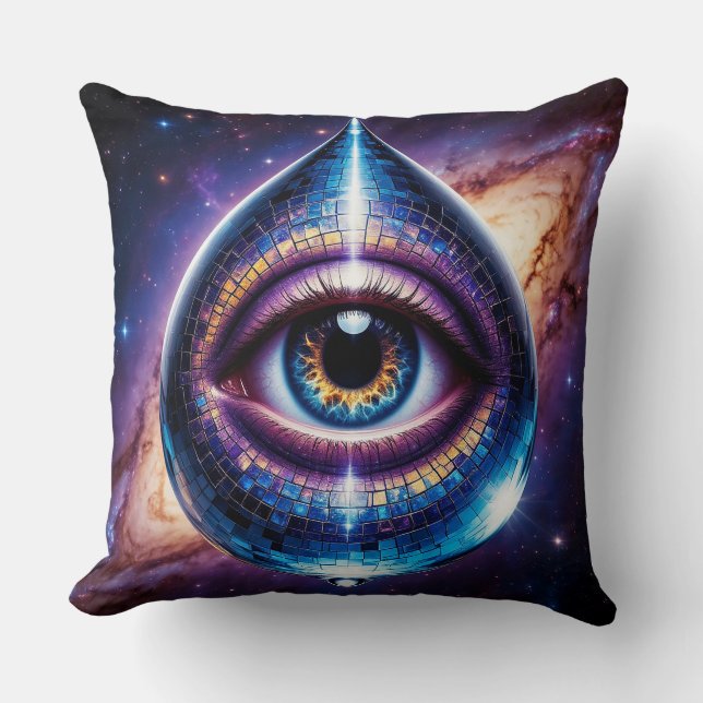 Cosmic Eye Within Teardrop Shaped Galactic Disco Throw Pillow (Front)