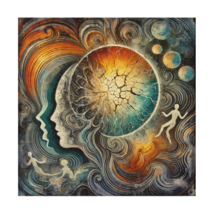 Cosmic Faces with Abstract Sun Wood Wall Art