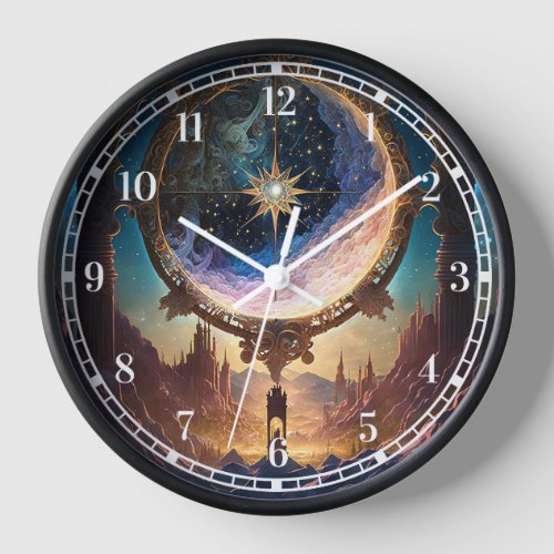 Cosmic Fantasy Space Landscape Clock