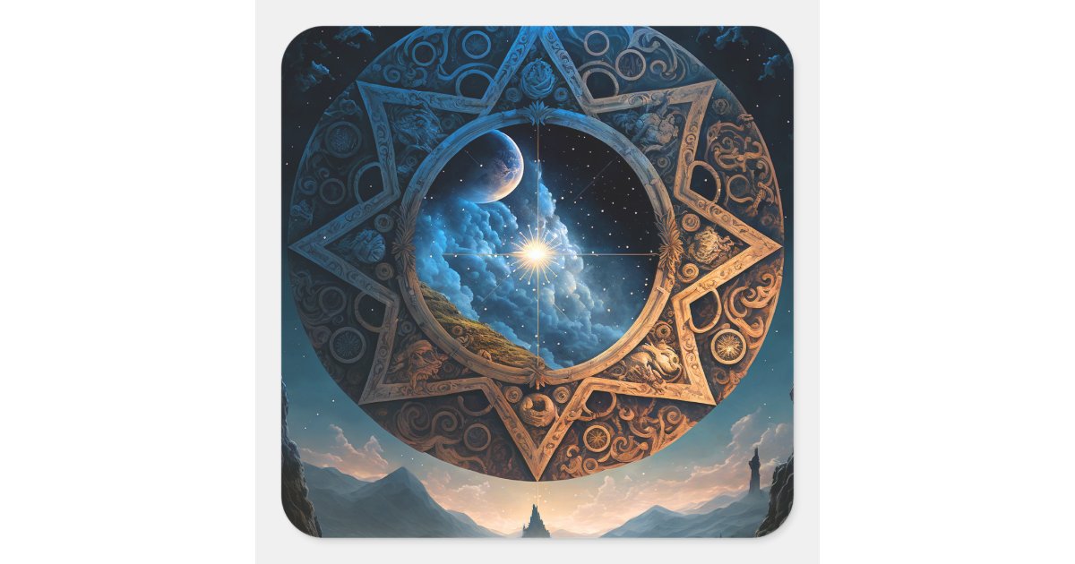 Cosmic Fantasy Space Landscape Square Sticker | Zazzle
