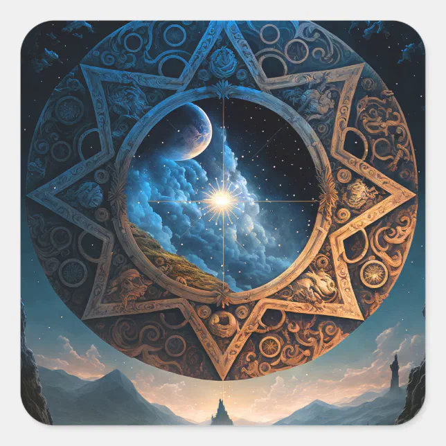 Cosmic Fantasy Space Landscape Square Sticker | Zazzle