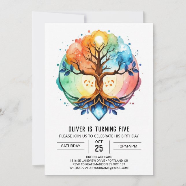 Cosmic Fantasy Tree Birthday Invitation (Front)