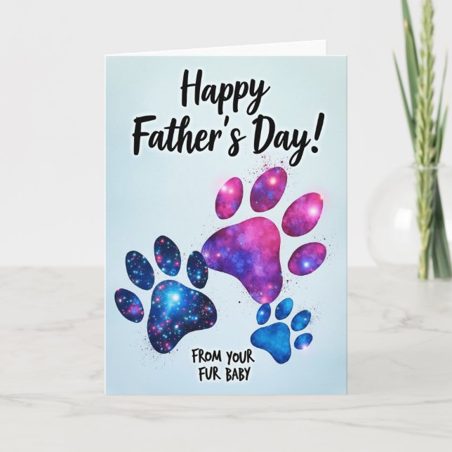Cosmic Fathers Day Paw Print Card (Front)