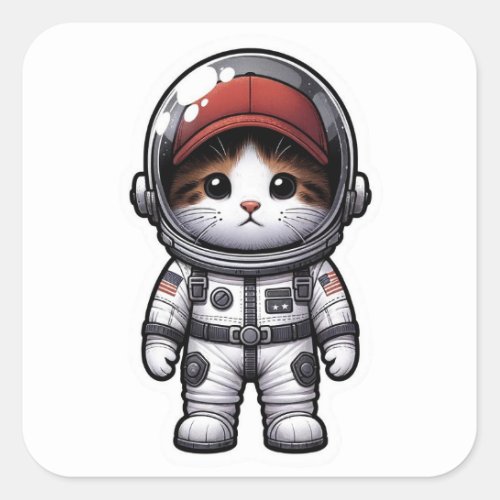 Cosmic Feline Explorer Square Sticker
