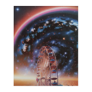 Cosmic Ferris Wheel Under a Neon Galaxy Acrylic Print