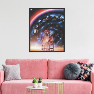Cosmic Ferris Wheel Under a Neon Galaxy Canvas Print