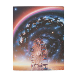 Cosmic Ferris Wheel Under a Neon Galaxy Metal Print