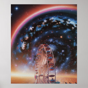 Cosmic Ferris Wheel Under a Neon Galaxy Poster