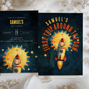Cosmic First Birthday Blast: Space Adventure Party Invitation