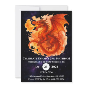 Cosmic Flame Dragon Birthday Invitation