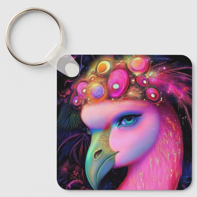 Cosmic Flamingo Queen Keychain (Front)