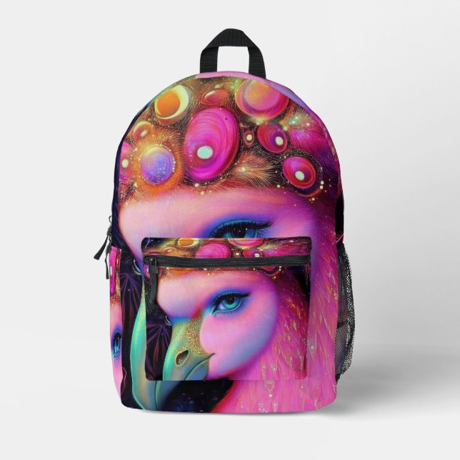 Cosmic Flamingo Queen Printed Backpack (Front)