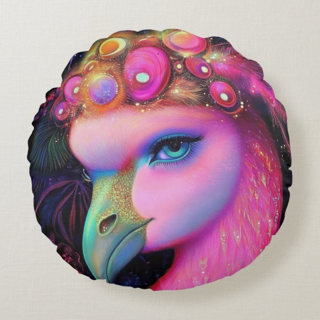 Cosmic Flamingo Queen Round Pillow (Front)