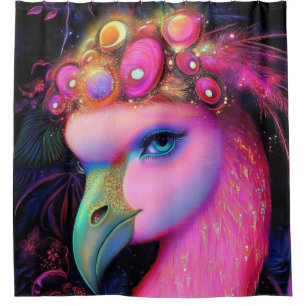 Cosmic Flamingo Queen Shower Curtain