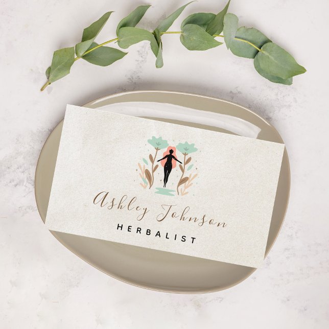 Cosmic Floral Girl Herbalist Neutral Beige Simple Business Card (Creator Uploaded)