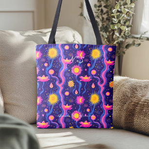 Cosmic Floral Pattern – Celestial Botanical Art Tote Bag