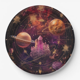 Cosmic Floral Planet Purple Nebula Space Paper Plates