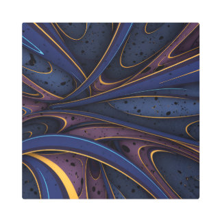 Cosmic Flow Abstract — Blue & Gold Metal Wall Art