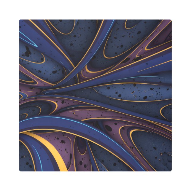 Cosmic Flow Abstract — Blue & Gold Metal Wall Art (Front)