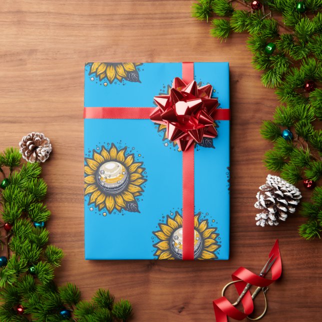 Cosmic Flower Blue Wrapping Paper (Holiday Gift)