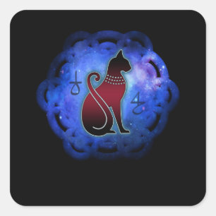 Cosmic Flower Of Life Egyptian Cat Magic Square Sticker