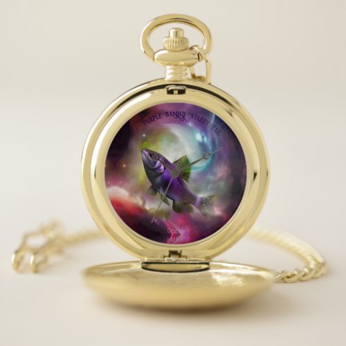 Cosmic Flying Fish AI Fantasy Digital Art Print  Pocket Watch