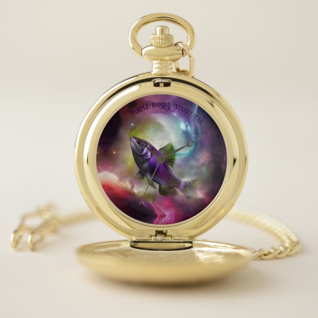 Cosmic Flying Fish AI Fantasy Digital Art Print  Pocket Watch (Inside)